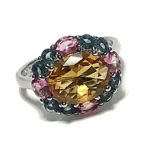 3.90 ctw Citrine & Topaz Halo Sterling Silver Ring size 7 NEW